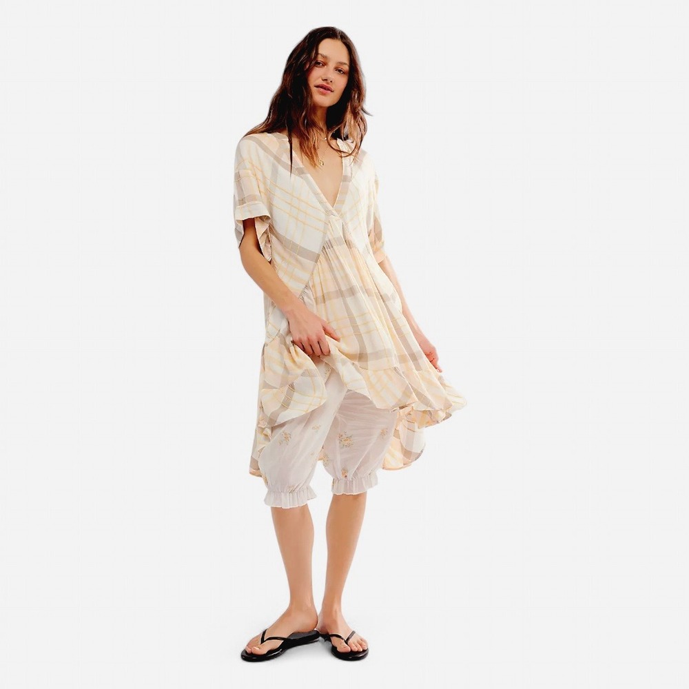 Free People Agnes Plaid Mini Dress Neutral‎ Plaid Oversized Fit XS